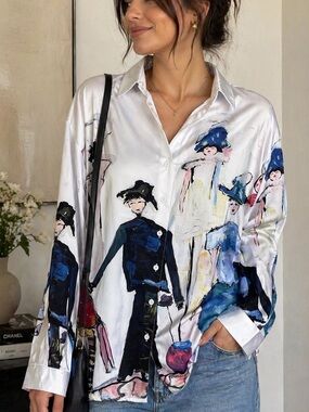 Fashion Art Button-Up Shirt by Artist, Marie Manon XL - 2X